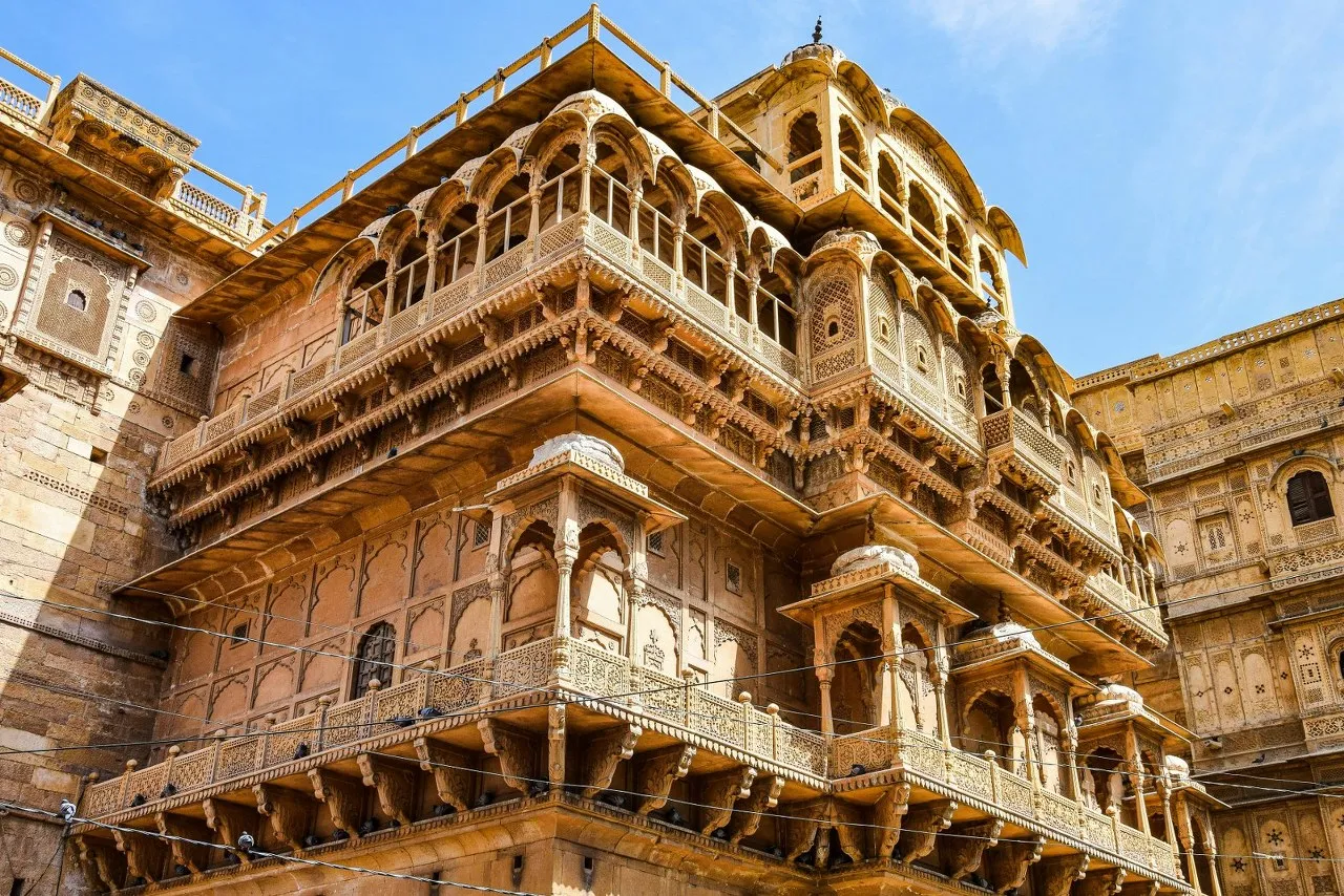 Golden sandstone haveli architecture in Jaisalmer