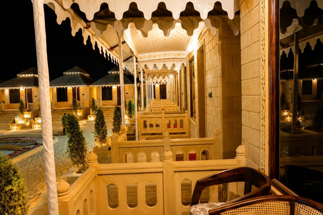 Rooftop cafe and private verandah overlooking Desert Mafia Camp Jaisalmer